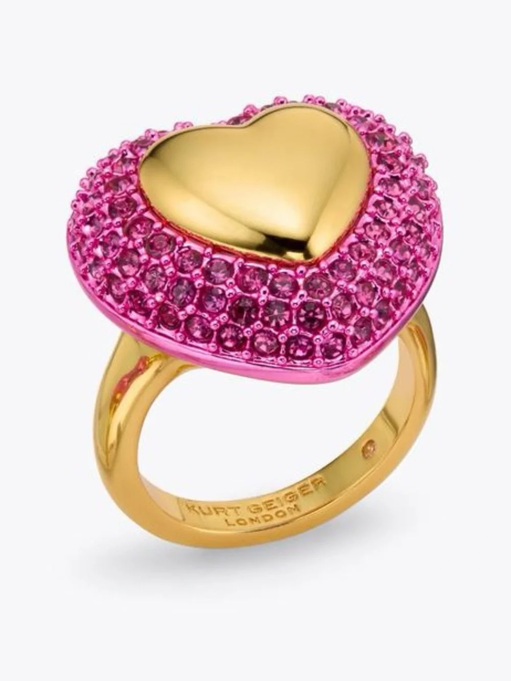 Kurt Geiger Gold Heart Ring with Pink Crystal Pave Size 8